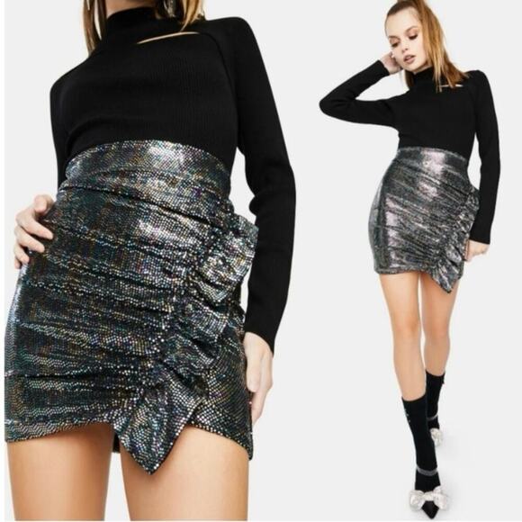 ASTR THE LABEL Layla Metallic Mini Skirt iridescent Sparkle Black Disco - Picture 1 of 8